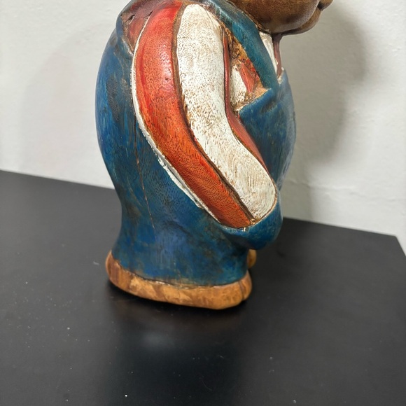 Hand Carved Wooden Bear Sculpture Door Stop Folk Art Patriotic Cabin Decor Vtg - Picture 15 of 16